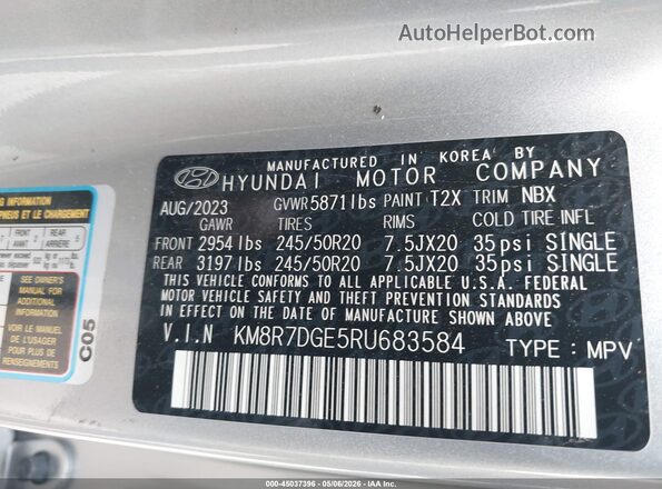 KM8R7DGE5RU683584 2024 HYUNDAI PALISADE Silver ძრავის განყოფილების ხედი