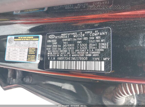 KM8R7DHE1MU178908 2021 HYUNDAI PALISADE Черный Вид подкапотного пространства
