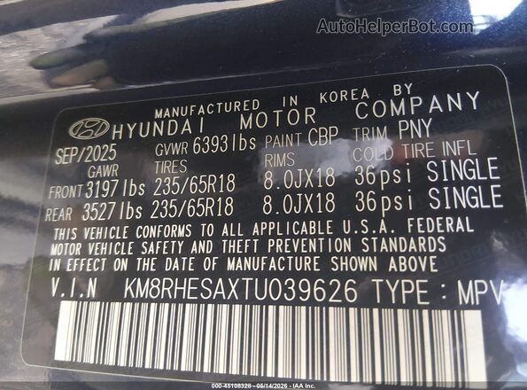 KM8RHESAXTU039626 2026 HYUNDAI PALISADE HEV Blue Engine compartment view