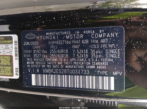 KM8RJES28TU031733 2026 HYUNDAI PALISADE Black Շարժիչի բաժամունքի տեսք