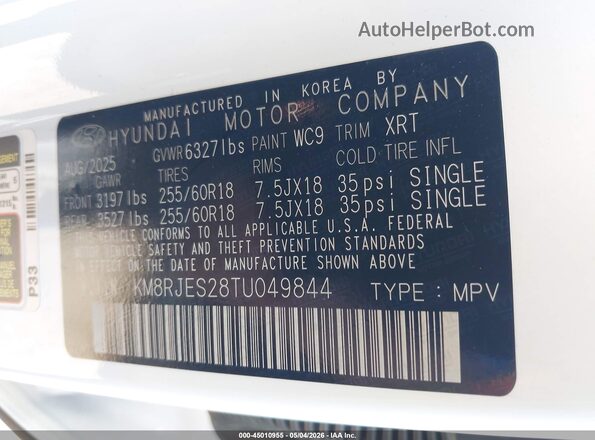 KM8RJES28TU049844 2026 HYUNDAI PALISADE White 