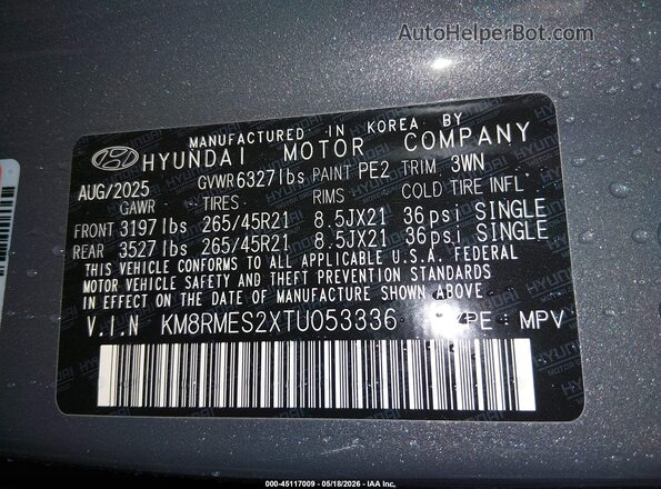 KM8RMES2XTU053336 2026 HYUNDAI PALISADE Gray Widok komory silnika
