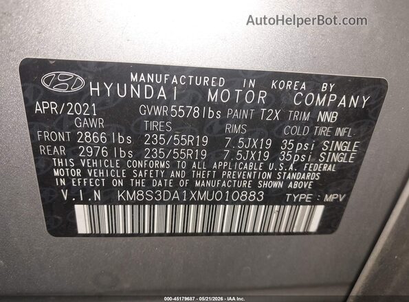 KM8S3DA1XMU010883 2021 HYUNDAI SANTA FE HYBRID Beige Вид підкапотного простору