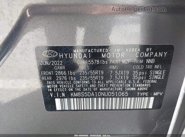 KM8S5DA10NU051065 2022 HYUNDAI SANTA FE HYBRID Серый Вид подкапотного пространства