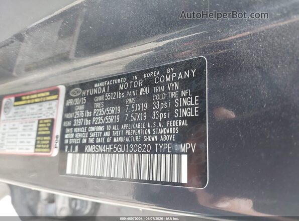KM8SN4HF5GU130820 2016 HYUNDAI SANTA FE Gray Engine compartment view