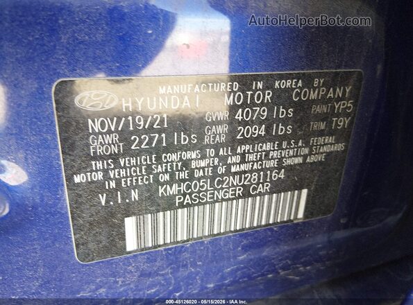KMHC05LC2NU281164 2022 HYUNDAI IONIQ HYBRID Blue Engine compartment view