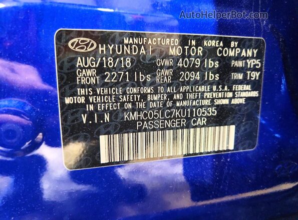 KMHC05LC7KU110535 2019 HYUNDAI IONIQ Blue Widok komory silnika
