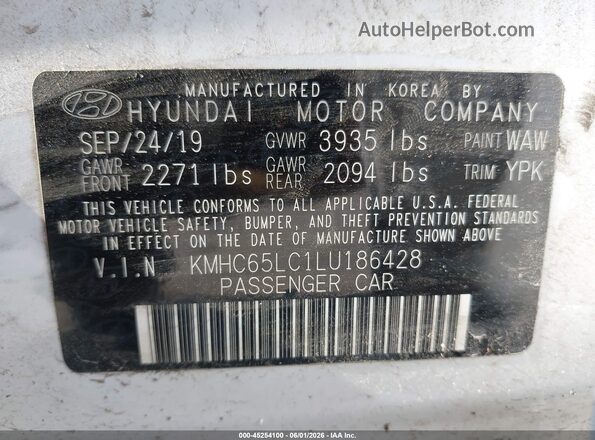 KMHC65LC1LU186428 2020 HYUNDAI IONIQ HYBRID White Շարժիչի բաժամունքի տեսք