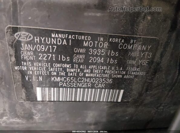 KMHC65LC2HU023536 2017 HYUNDAI IONIQ HYBRID Gray Engine compartment view