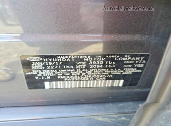 KMHC65LC2HU024573 2017 HYUNDAI IONIQ Charcoal Widok naklejki z numerem VIN