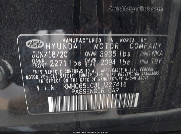 KMHC65LC3LU227416 2020 HYUNDAI IONIQ HYBRID Black Շարժիչի բաժամունքի տեսք