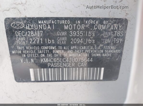 KMHC65LC4JU075644 2018 HYUNDAI IONIQ HYBRID Silver Вид підкапотного простору