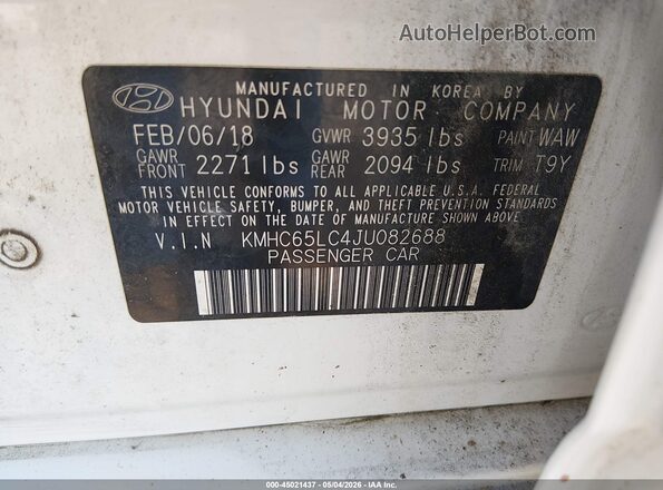 KMHC65LC4JU082688 2018 HYUNDAI IONIQ HYBRID White 