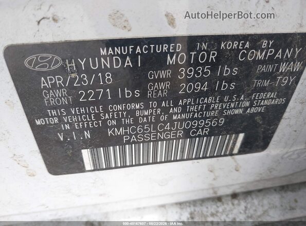 KMHC65LC4JU099569 2018 HYUNDAI IONIQ HYBRID White Widok komory silnika