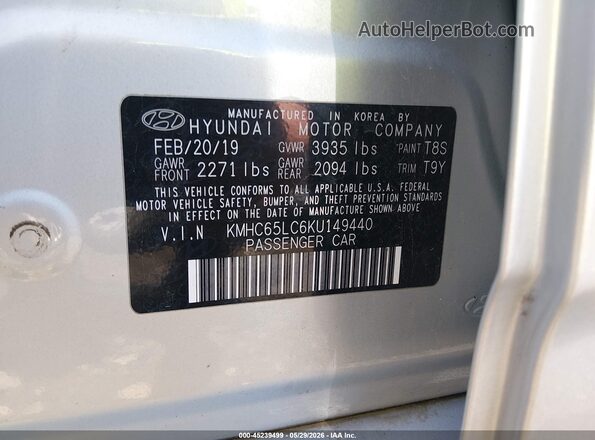 KMHC65LC6KU149440 2019 HYUNDAI IONIQ HYBRID Silver 