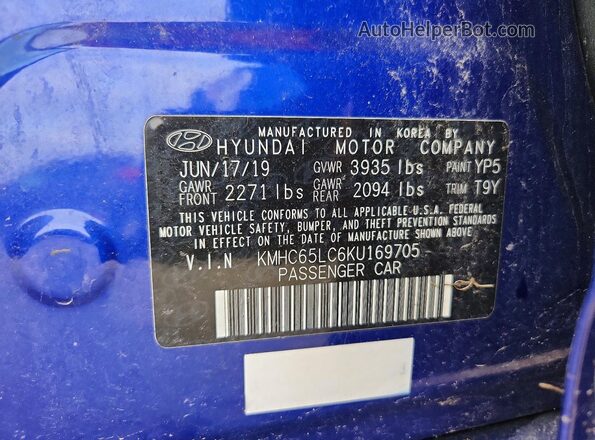 KMHC65LC6KU169705 2019 HYUNDAI IONIQ Blue 
