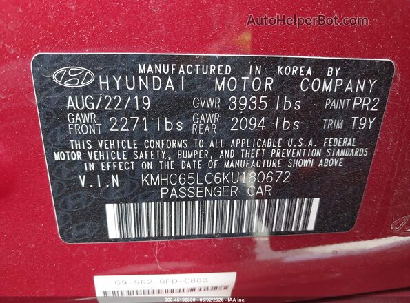 KMHC65LC6KU180672 2019 HYUNDAI IONIQ HYBRID Red Engine compartment view