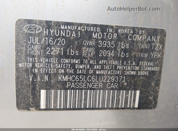 KMHC65LC6LU229371 2020 HYUNDAI IONIQ HYBRID Silver Widok komory silnika