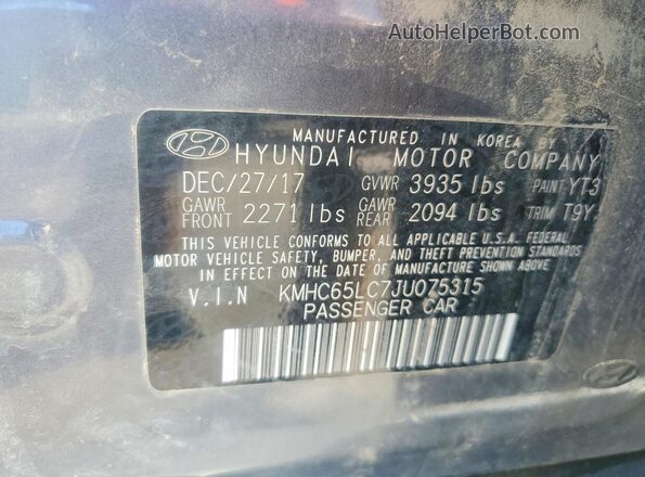 KMHC65LC7JU075315 2018 HYUNDAI IONIQ Gray Widok komory silnika