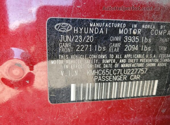 KMHC65LC7LU227757 2020 HYUNDAI IONIQ Красный Вид подкапотного пространства