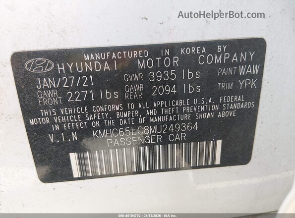 KMHC65LC8MU249364 2021 HYUNDAI IONIQ HYBRID White Widok komory silnika