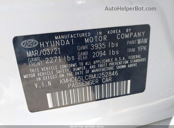 KMHC65LC8MU252846 2021 HYUNDAI IONIQ HYBRID White ძრავის განყოფილების ხედი
