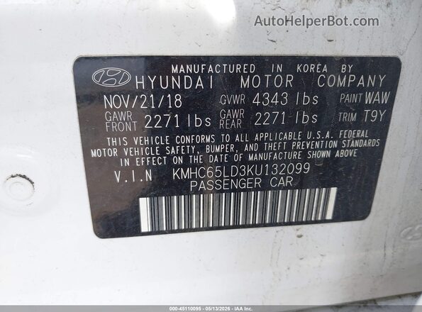 KMHC65LD3KU132099 2019 HYUNDAI IONIQ PLUG-IN HYBRID White ძრავის განყოფილების ხედი