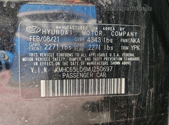 KMHC65LD6MU250697 2021 HYUNDAI IONIQ Black Вид наклейки з VIN-кодом