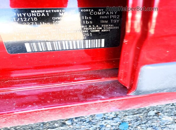 KMHC75LC1KU123261 2019 HYUNDAI IONIQ Red 