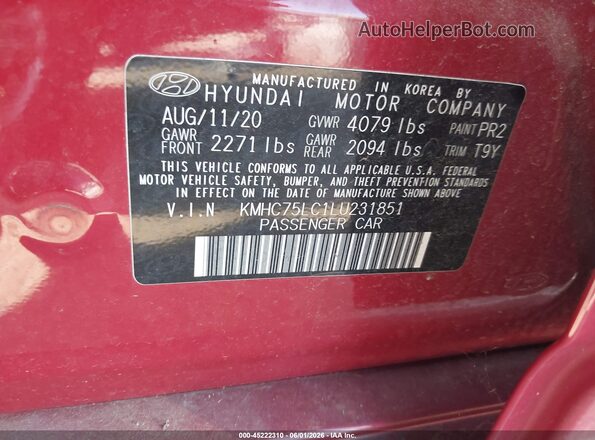 KMHC75LC1LU231851 2020 HYUNDAI IONIQ HYBRID Red Widok komory silnika