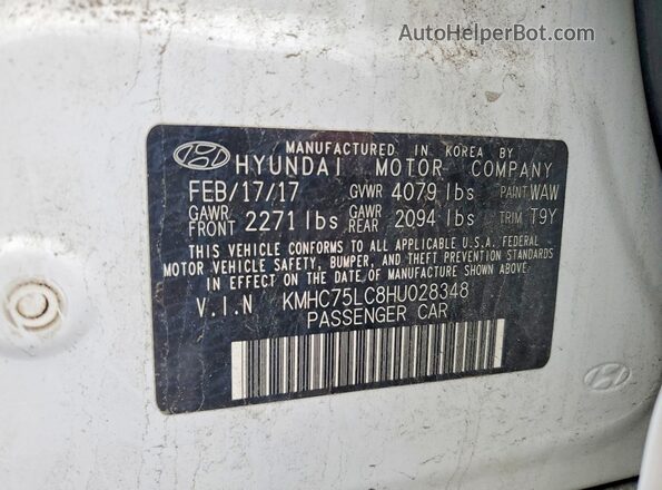 KMHC75LC8HU028348 2017 HYUNDAI IONIQ White Вид підкапотного простору