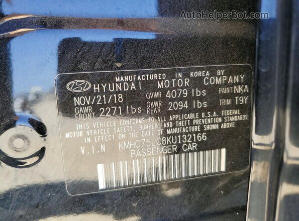 KMHC75LC8KU132166 2019 HYUNDAI IONIQ Black Widok naklejki z numerem VIN