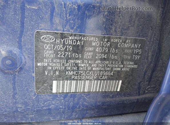 KMHC75LCXLU189664 2020 HYUNDAI IONIQ HYBRID Blue ძრავის განყოფილების ხედი