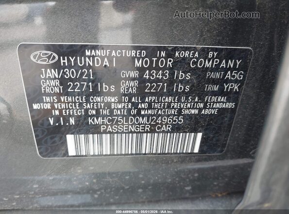 KMHC75LD0MU249655 2021 HYUNDAI IONIQ PLUG-IN HYBRID Gray 