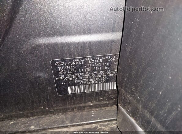KMHC75LD8NU273977 2022 HYUNDAI IONIQ PLUG-IN HYBRID Gray Вид підкапотного простору