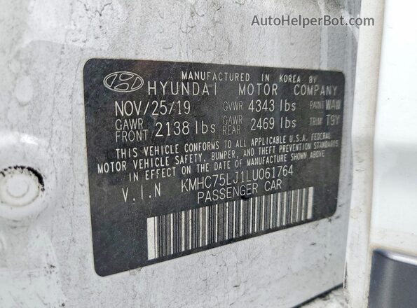 KMHC75LJ1LU061764 2020 HYUNDAI IONIQ White Вид підкапотного простору