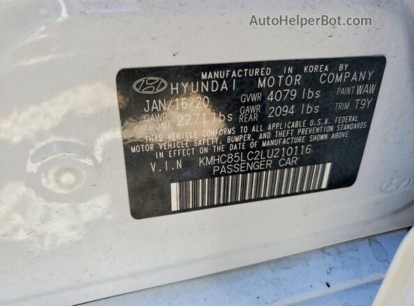 KMHC85LC2LU210116 2020 HYUNDAI IONIQ Белый Вид подкапотного пространства