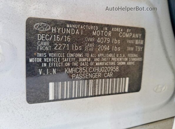 KMHC85LCXHU020958 2017 HYUNDAI IONIQ White Вид підкапотного простору