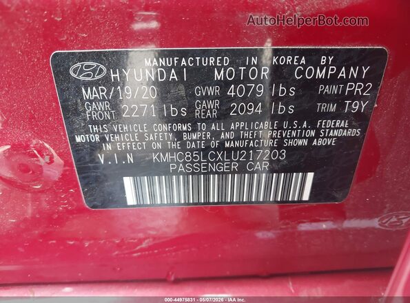 KMHC85LCXLU217203 2020 HYUNDAI IONIQ HYBRID Red 