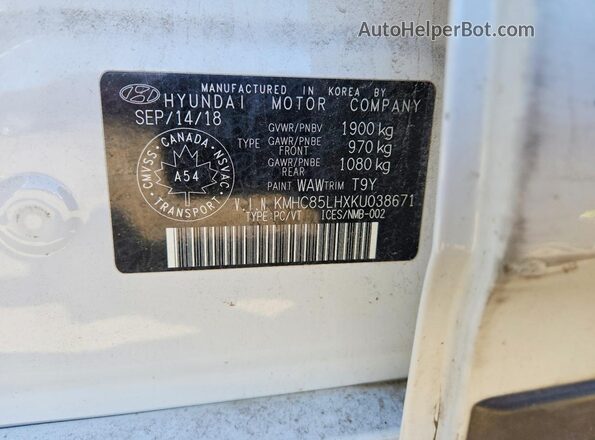 KMHC85LHXKU038671 2019 HYUNDAI IONIQ White Engine compartment view