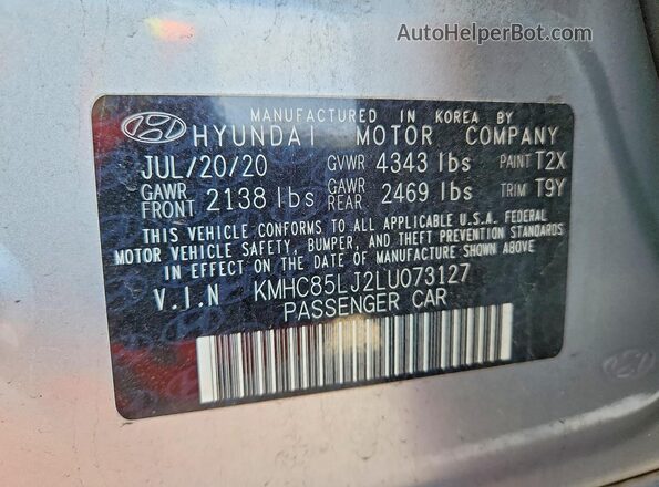 KMHC85LJ2LU073127 2020 HYUNDAI IONIQ Silver Widok naklejki z numerem VIN