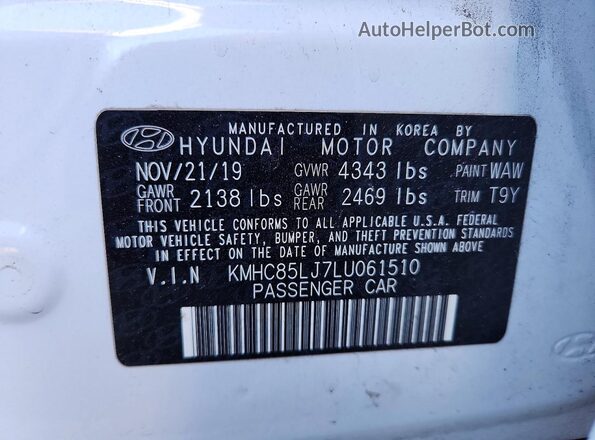 KMHC85LJ7LU061510 2020 HYUNDAI IONIQ White Widok komory silnika