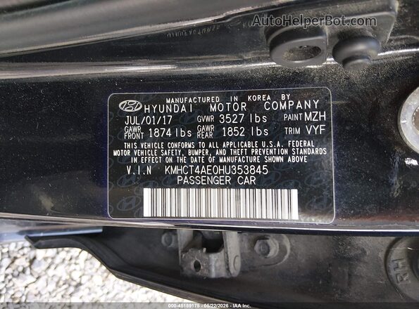 KMHCT4AE0HU353845 2017 HYUNDAI ACCENT Black ძრავის განყოფილების ხედი