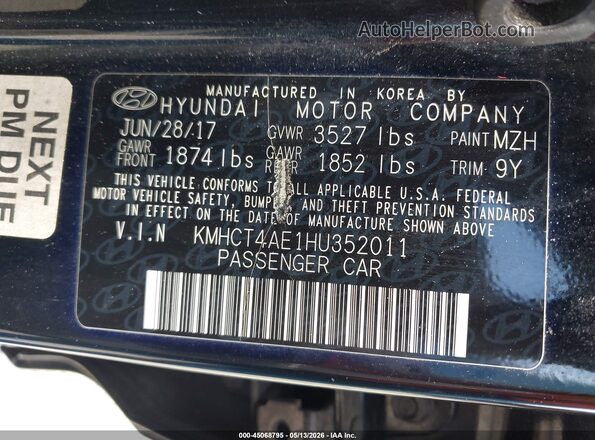 KMHCT4AE1HU352011 2017 HYUNDAI ACCENT Black Вид підкапотного простору
