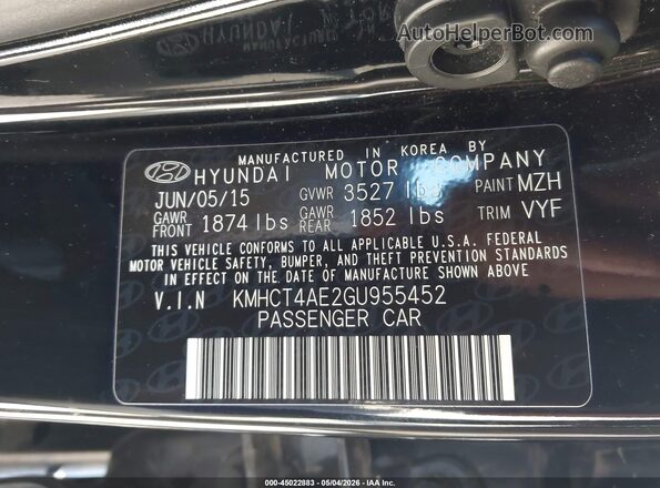 KMHCT4AE2GU955452 2016 HYUNDAI ACCENT Черный Вид подкапотного пространства