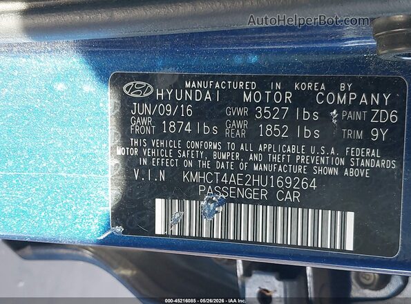 KMHCT4AE2HU169264 2017 HYUNDAI ACCENT Blue 
