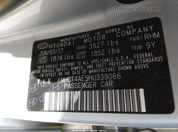 KMHCT4AE5HU339066 2017 HYUNDAI ACCENT Gray 