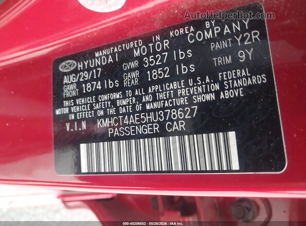 KMHCT4AE5HU378627 2017 HYUNDAI ACCENT Red 