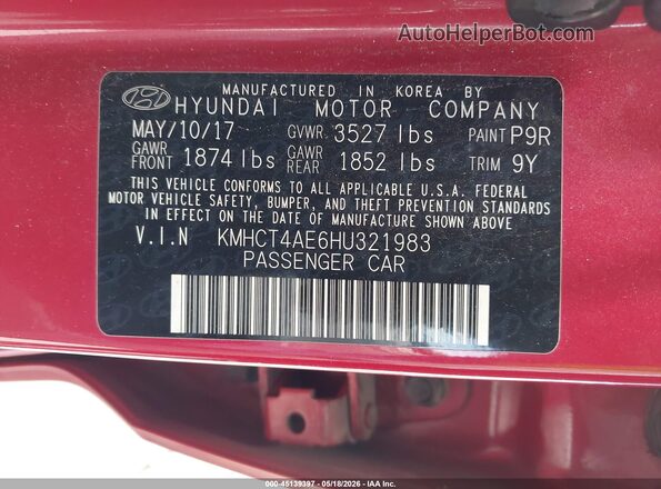 KMHCT4AE6HU321983 2017 HYUNDAI ACCENT Red Widok komory silnika