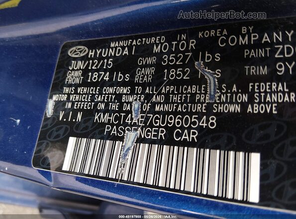 KMHCT4AE7GU960548 2016 HYUNDAI ACCENT Blue 